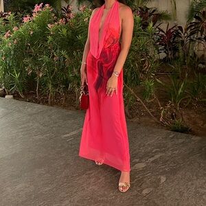 Vibrant Pink Halter Maxi Dress